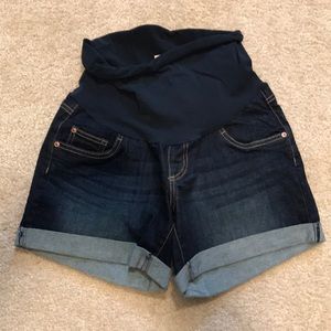 Dark wash maternity shorts